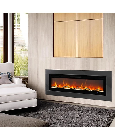 gaomon 60" Recessed & Wall Mounted Electric Fireplace, Smart WiFi, Remote, Multicolor Flame, Log & Crystal Decor