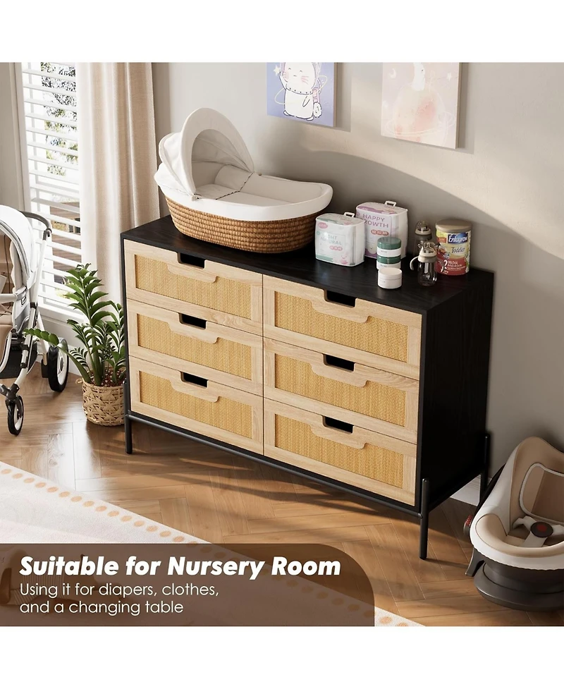 Gaomon + 6-Drawer + Rattan & Wood + Farmhouse/Modern Style + Dresser