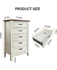 gaomon Farmhouse 5-Drawer Tall Yellow Dresser, Wooden Storage Chest for Bedroom, Living Room, Hallway