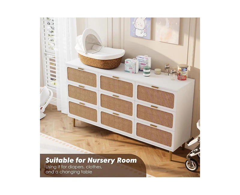 Gaomon Rattan 9 Drawer Dressers for Bedroom