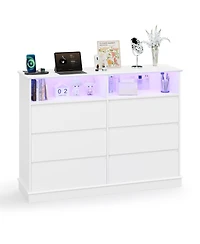 Gaomon Dresser for Bedroom with 6 Drawers, Modern Chest Featuring Led Lights and Charging Station, Spacious Storage Cabinet