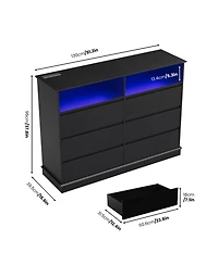 Gaomon Dresser for Bedroom with 6 Drawers, Modern Chest Featuring Led Lights and Charging Station, Spacious Storage Cabinet