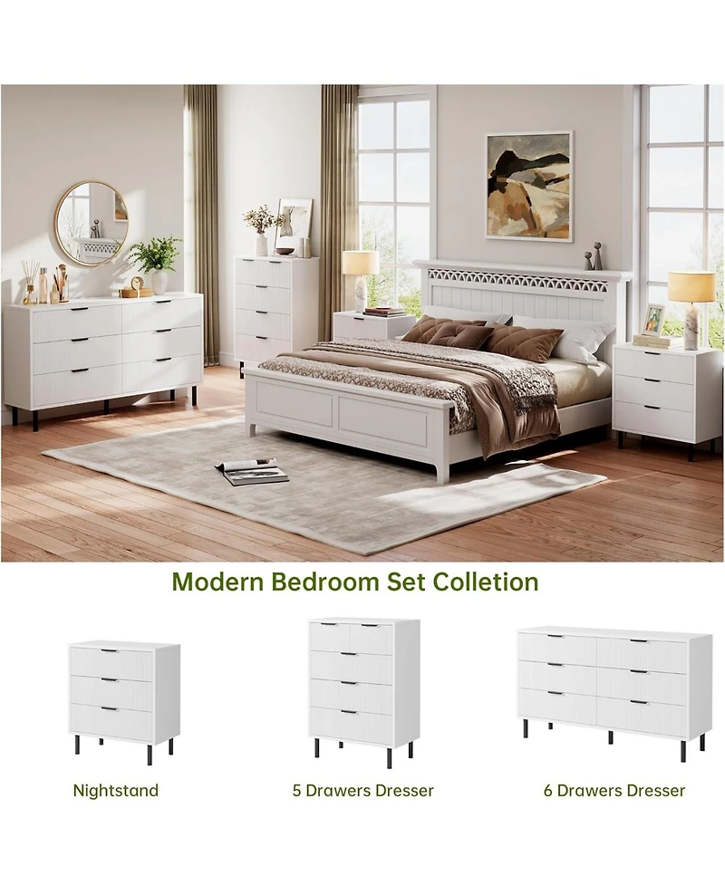 Gaomon 3-Drawer Wave Fluted Bedroom Dresser, Wide Wood Chest with Metal Legs, Modern Storage Organizer for Bedroom, Living Room
