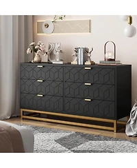 gaomon Modern 6-Drawer Bedroom Dresser with Large Storage and Gold Metal Accents for Entryway, Living Room or Closet