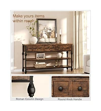 gaomon 52" Console Table Entryway with 3 Storage Drawers, 3-Tier dustrial Metal Sofa Behind Couch Table, Hallway forEntryway, B