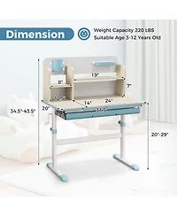 Gymax Kids Multifunctional Study Table Desk w/ Tiltable Desktop Book Stand