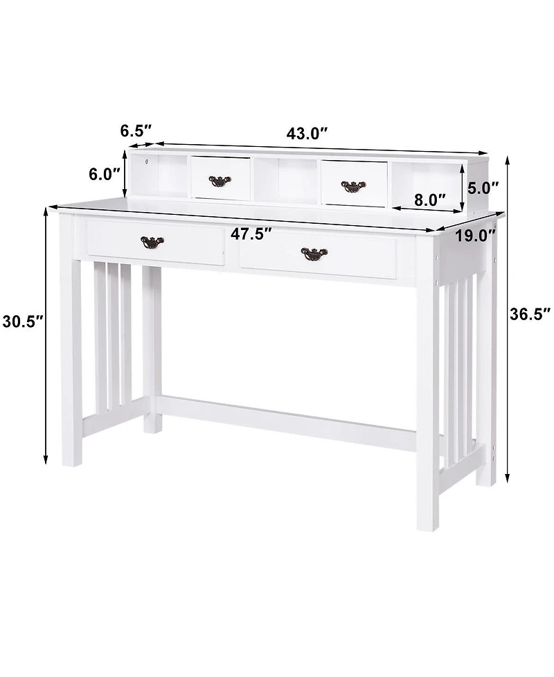 Costway Writing Desk Mission White Home Office Computer Desk 4 Drawer
