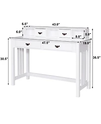 Costway Writing Desk Mission White Home Office Computer Desk 4 Drawer