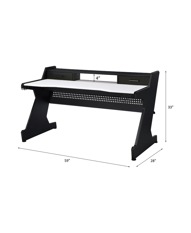 Flynama Black and White 2 Drawer Gaming Desk with 59Inch Wide Surface and Storage Compartments for Indoor and Outdoor Gaming Stations