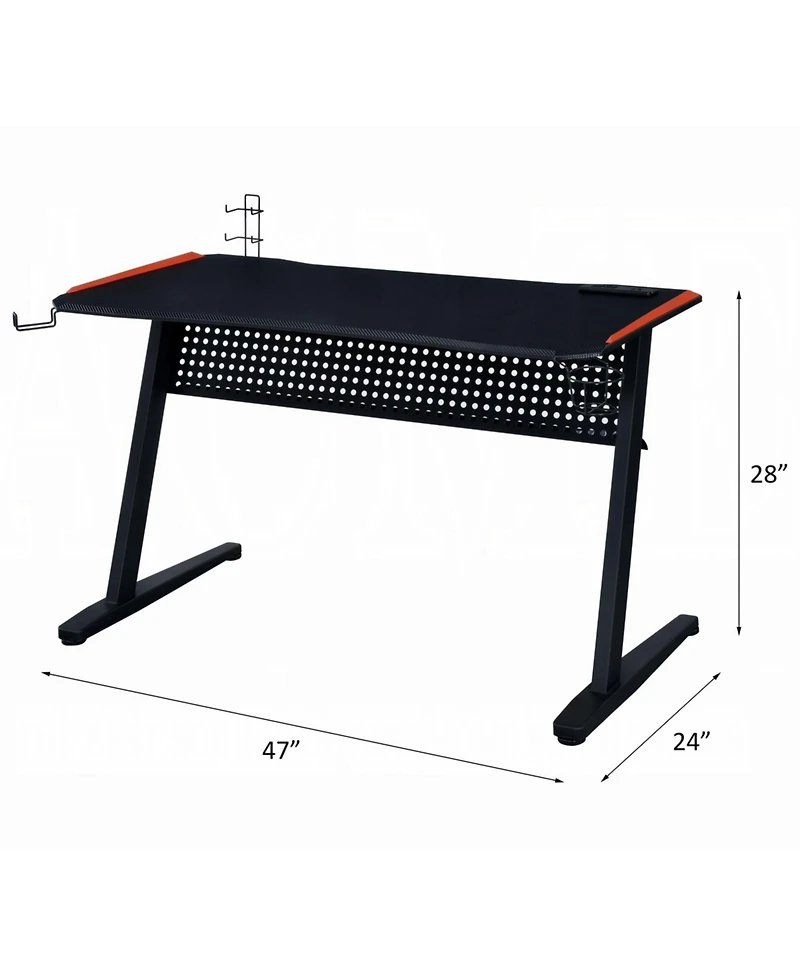 Flynama Gaming Desk, Black & Red, Led Lights, Usb Port, 47" Surface & Ergonomic Design
