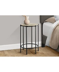 Lovmor Accent Table, End, Round, Side Table, Small, Lamp, Living Room, Bedroom, Nightstand, Cream Stone Laminate, Black Metal, Contemporary