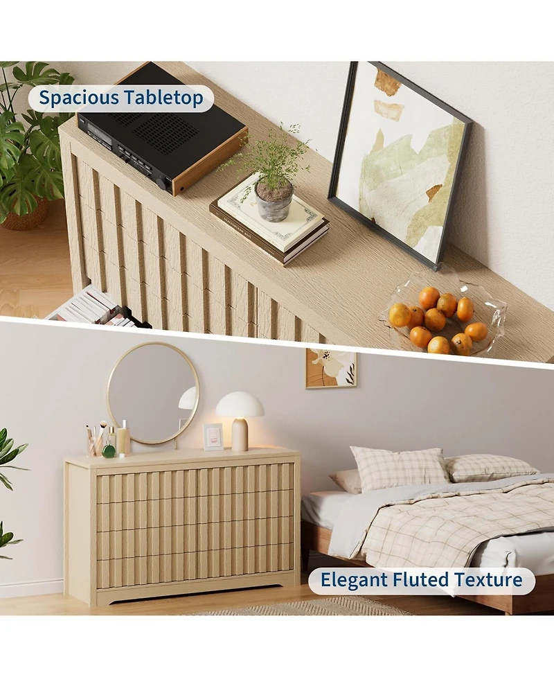 gaomon 8-Drawer Fluted Bedroom Dresser, Modern Handleless Wood Storage Chest with Deep Drawers for Living Room or Hallway, Natural Oak