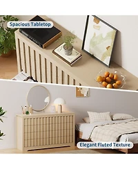 gaomon 8-Drawer Fluted Bedroom Dresser, Modern Handleless Wood Storage Chest with Deep Drawers for Living Room or Hallway, Natural Oak