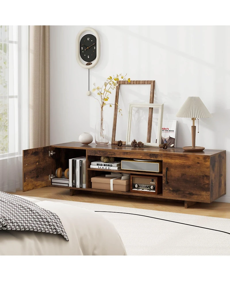 Costway Tv Stand for 70" TVs Modern Entertain Center with Power Outlet & 2 Cable Holes