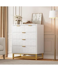 gaomon Modern 5-Drawer Dresser with Gold Metal Legs and Handles, Wood Storage Chest for Bedroom, Living Room or Hallway