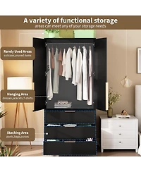 Gaomon Armoire Wardrobe Closet with 3 Drawers and 2 Doors, Modern Tall Wooden Cabinet for Hanging Clothes, Bedroom Storage Organizer