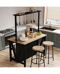 Gaomon Wooden Kitchen Island with Power Outlet & Led Lights, 47" Kitchen Island Table with Storage, 3-Tier Bakers Rack, Coffee Bar Table with Hoo