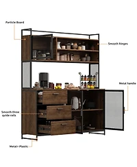 Homsee Brown Buffet Sideboard Cabinet with Metal Mesh Doors, 3-Drawers