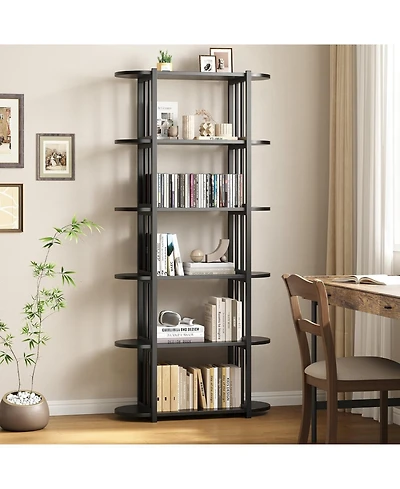 gaomon 6-Tier Wooden Bookshelf, 71" Industrial Tall Bookcase with Metal Frame