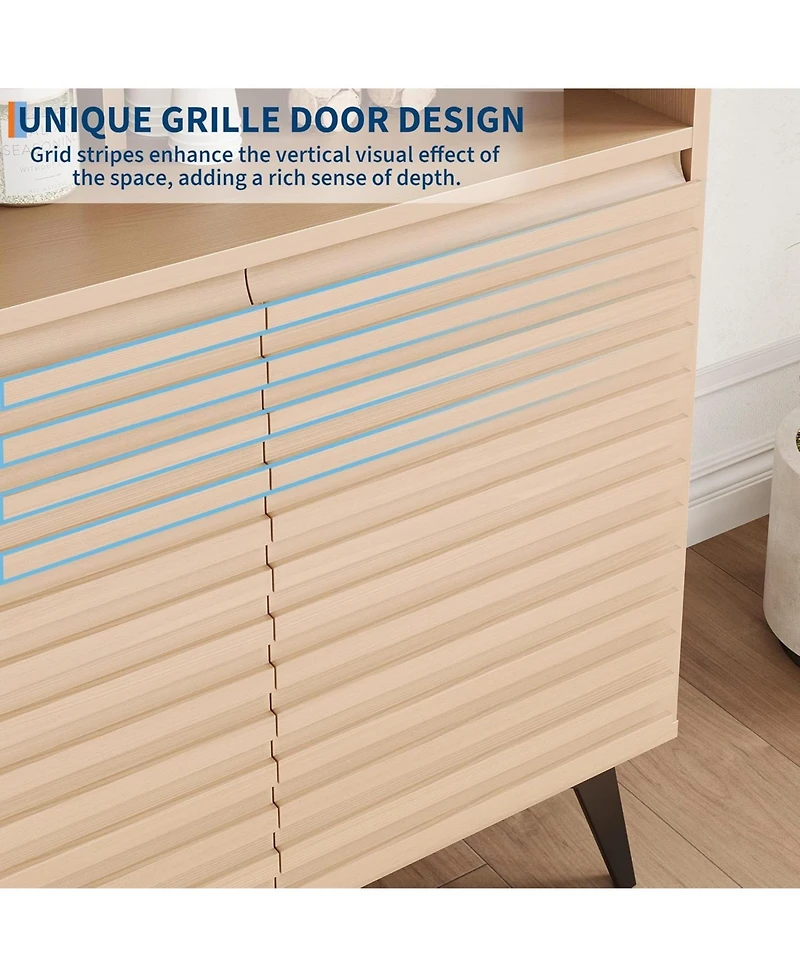 Gaomon Fluted Storage Cabinet with Metal Legs, Mid Century Modern Sideboard, Buffet Credenza for Living Room or Entryway