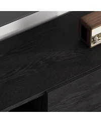 Gaomon Industrial Tv Stand for 80 Inch Tv, Modern Black Wood Entertainment Center with 2 Drawers, Heavy Duty Metal Legs, Open Storage