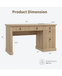 Gaomon 54" Fluted Executive Desk with Charging Station, Modern Home Office Writing File Drawers and Cabinet Storage