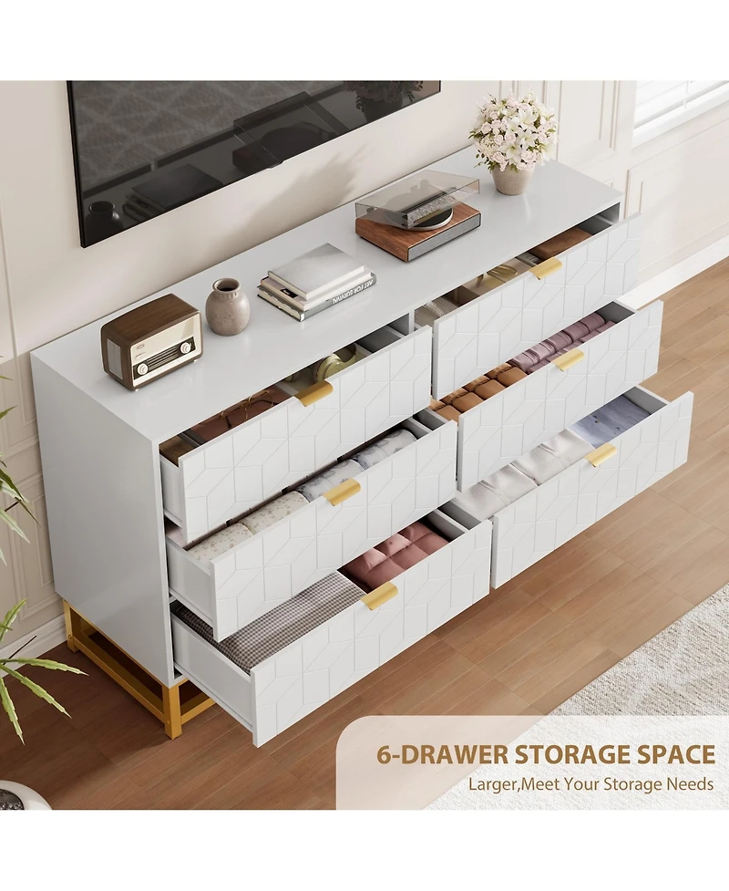 gaomon 53.5" 6-Drawer Dresser for Bedroom, Wide Modern Storage Chest with Metal Legs, Organizer Cabinet Entryway or Living Room