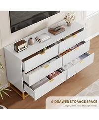 gaomon 53.5" 6-Drawer Dresser for Bedroom, Wide Modern Storage Chest with Metal Legs, Organizer Cabinet Entryway or Living Room