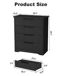 Gaomon Black Wooden Dresser Chest of Drawers Dresser with Embedded Handles Design and 4 Drawer Organizer