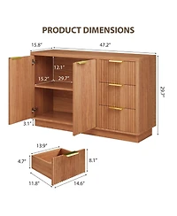 47 in Modern Sideboard Buffet Cabinet with 3 Drawers and 2 Door Storage Wood Buffet Table