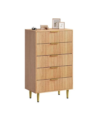 gaomon 5-DrawerWooden Fluted Design, Smooth-Glide Drawers, Durable Construction Dresser