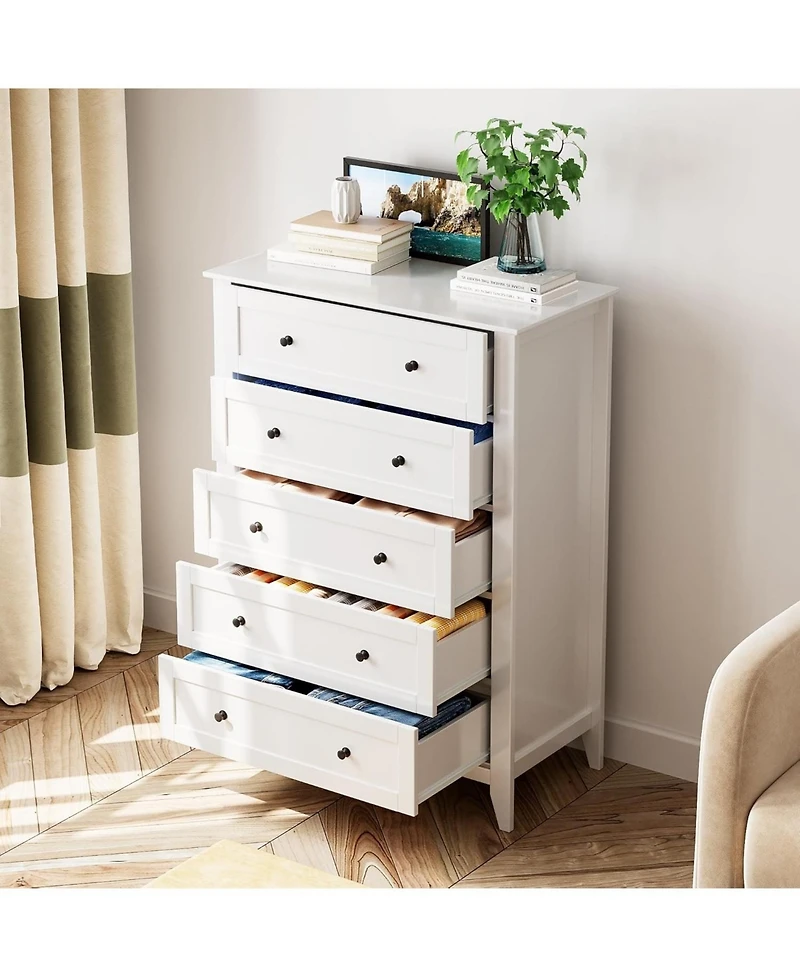 gaomon 5 Drawer Tall Dresser for Bedroom, Wooden Chest with Deep Drawers and Metal Knobs Hallway or Entryway