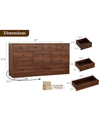 gaomon 12 Drawer Dresser for Bedroom, 61 Inch Wood Dresser with Power Outlet