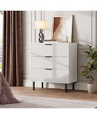 gaomon Modern Fluted 3-Drawer Dresser with Metal Legs, Wood Storage Organizer for Bedroom or Entryway