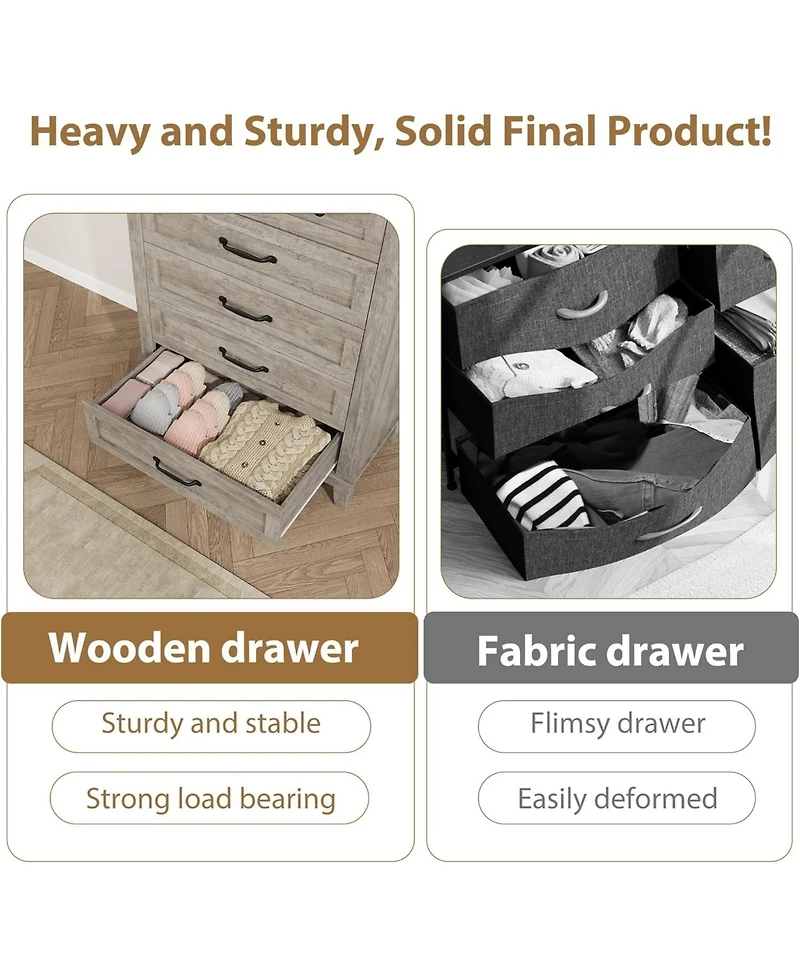 Gaomon 41.3" Tall 5-Drawer Dresser, Freestanding Wooden Chest for Bedroom or Living Room