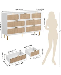 gaomon Rattan 7 Drawer Dressers for Bedroom, Tall Dresser with Deep Drawers, Large Chest of Drawers for Closet with Wide Top