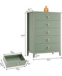 gaomon Fluted Dresser for Bedroom 43" Tall, 5-Drawer Modern Wood Chest, Space-Saving Storage Cabinet Living Room, Hallway, or Entryway