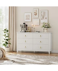 gaomon 54" Wide Fluted 6-Drawer Modern Wood Dresser for Bedroom with Large Storage Organizer Cabinet