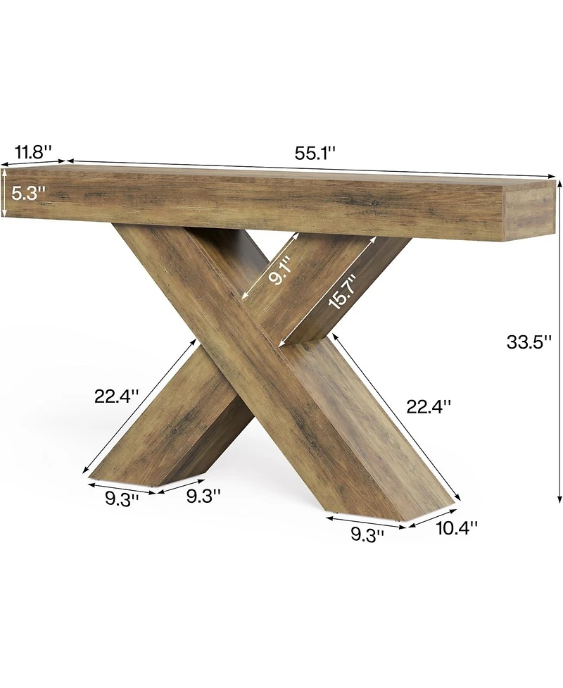 Tribesigns Console Table, 55-Inch Entryway Table with X-Shaped Design, Narrow Sofa Table, Rustic Brown