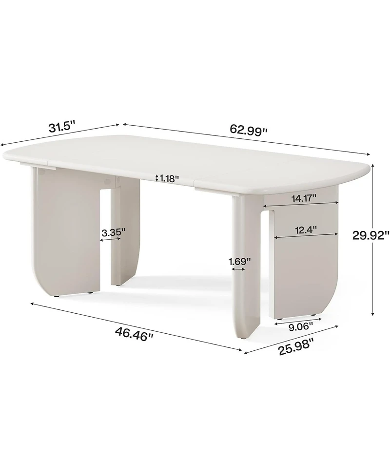 Tribesigns 63" Large Rectangle Kitchen Table with Rounded Edges, Modern Table with Curved Base
