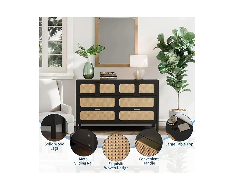 Gaomon Rattan Dresser for Bedroom with Metal Handles