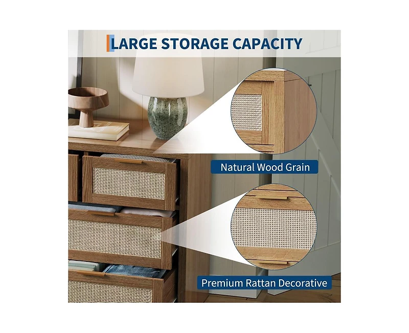 gaomon Rattan 7 Drawers Dresser for Bedroom