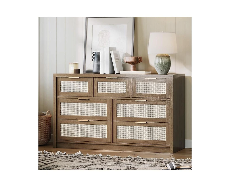 gaomon Rattan 7 Drawers Dresser for Bedroom