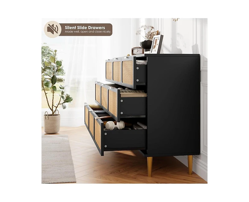 Gaomon Rattan 9 Drawer Dressers for Bedroom