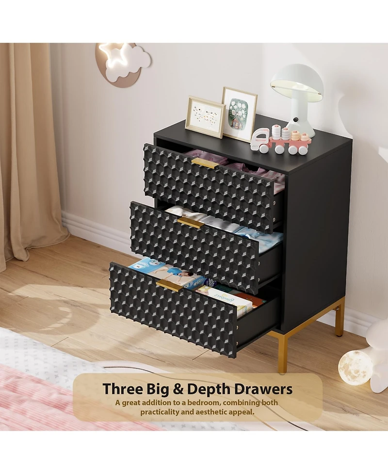 gaomon Modern 3 Drawer Dresser, Nightstand with Wide Top, Chest of Drawers