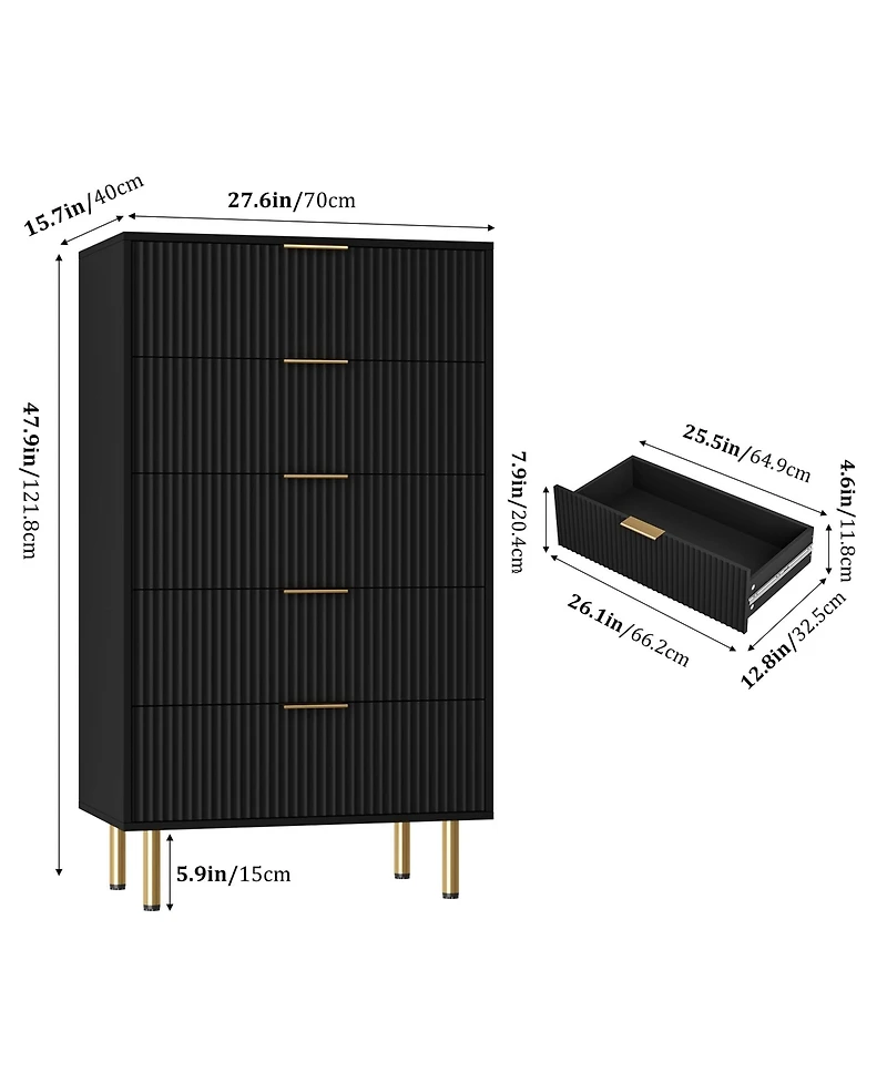 gaomon Fluted Wood 5-Drawer for Bedroom, Modern Chest, Tall Dresser