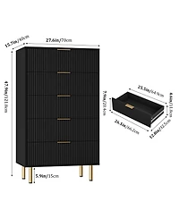 gaomon Fluted Wood 5-Drawer for Bedroom, Modern Chest, Tall Dresser