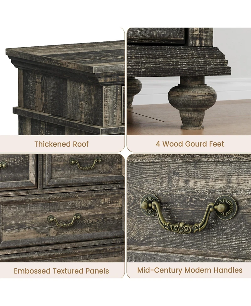 gaomon 47-Inch Wide Farmhouse 9-Drawer Wood Bedroom Dresser with Rustic Design and Metal Handles