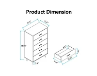 gaomon 5 Drawer Dresser, Tall Narrow Chest of Drawers