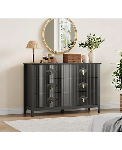 gaomon Dresser 48"W, 6-Drawer Modern Wood Chest with Metal Handles, Bedroom Storage Cabinet Tv Stand for Living Room